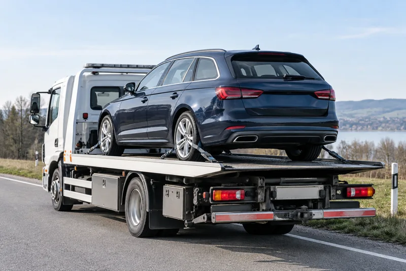 Fahrzeug sicher auf einem Abschlepptransporter